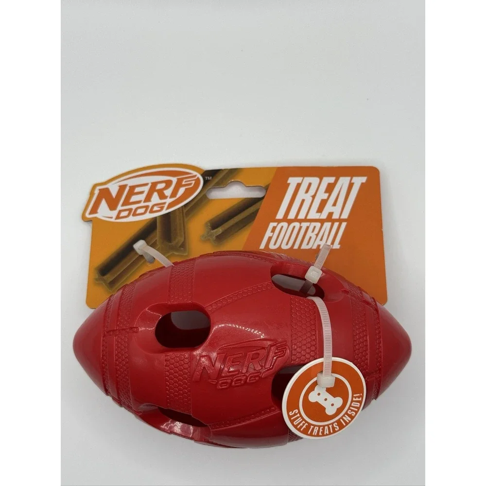 Nerf Dog Treat Football Dog Toy 6 Inch Red Rubber Interactive Dispenser 2870